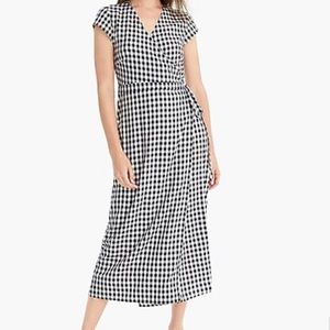 J. Crew Midi Wrap Dress - Navy & White Gingham, S